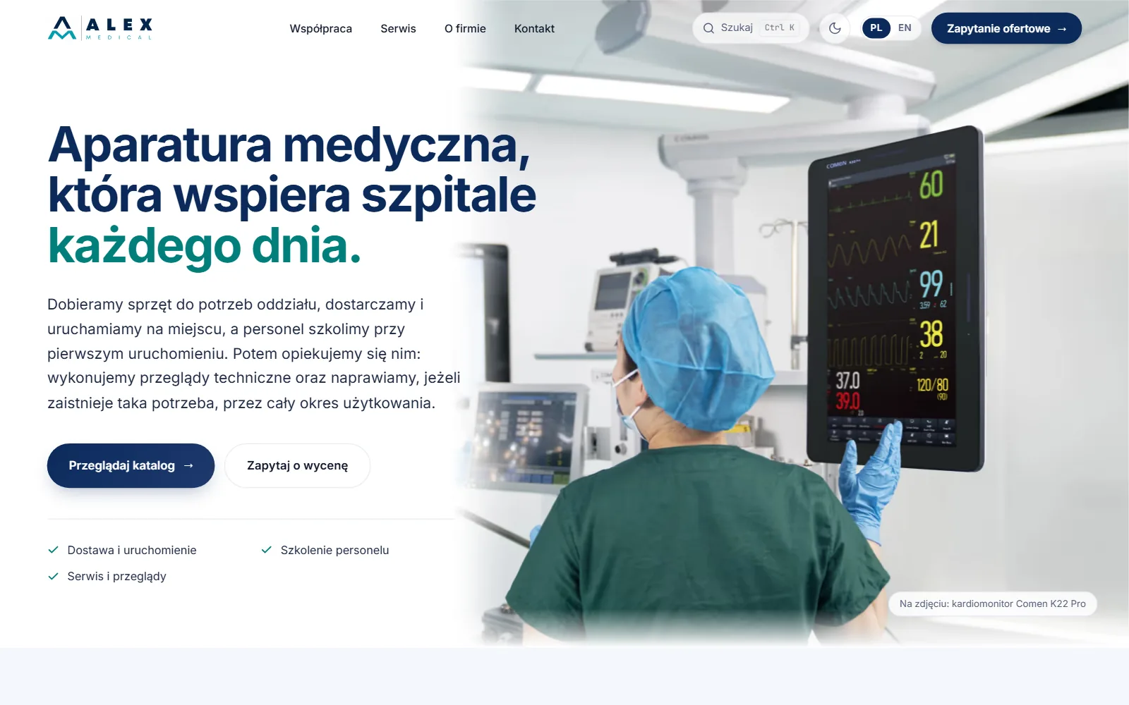 Strona Alex Medical na laptopie