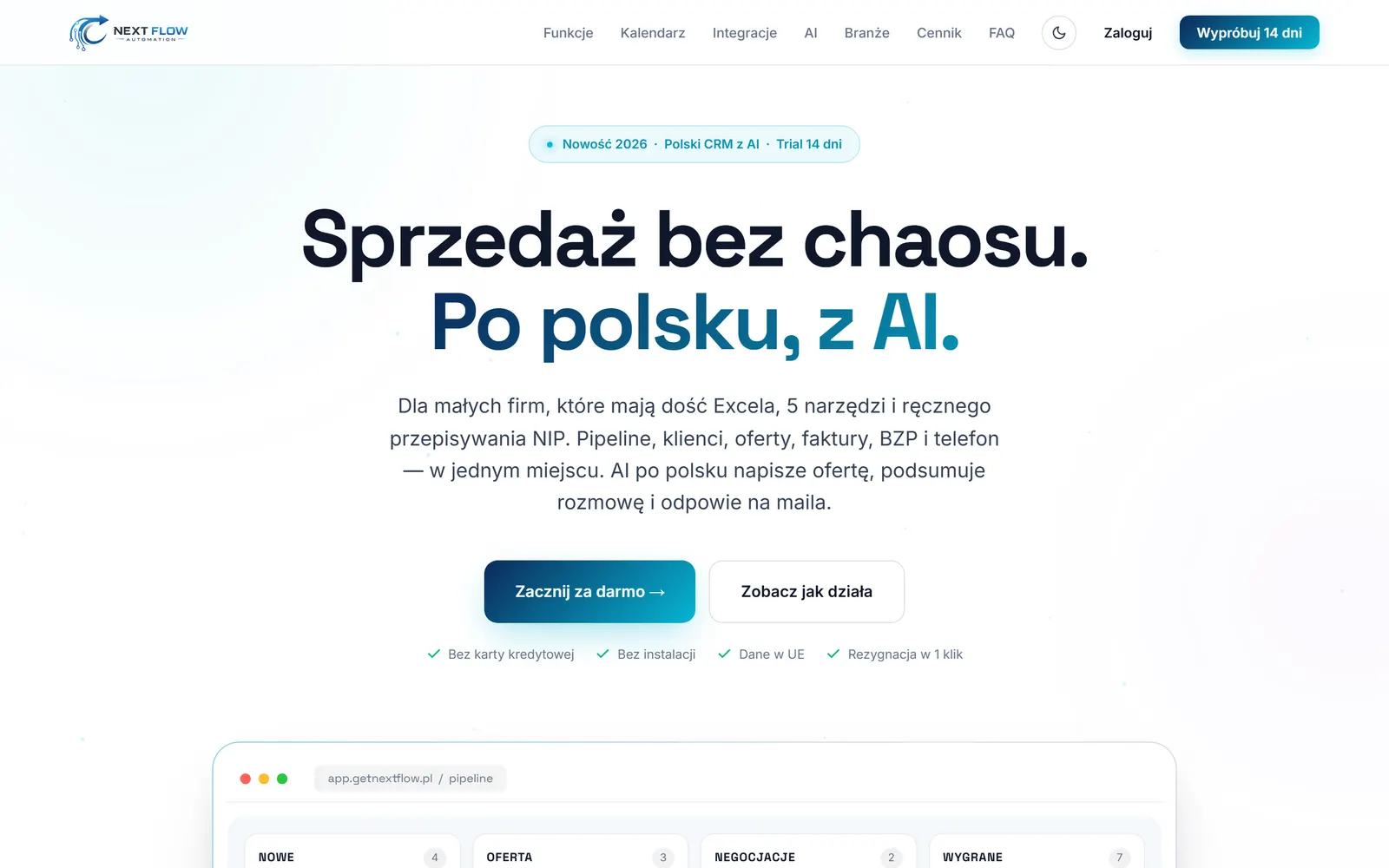 Strona programu NextFlow CRM