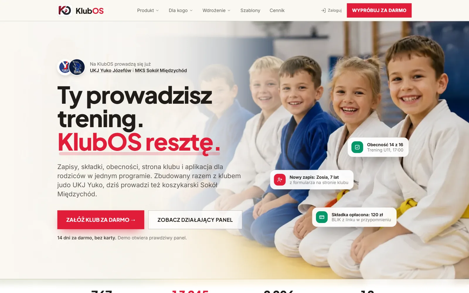 Strona systemu KlubOS dla klubów sportowych