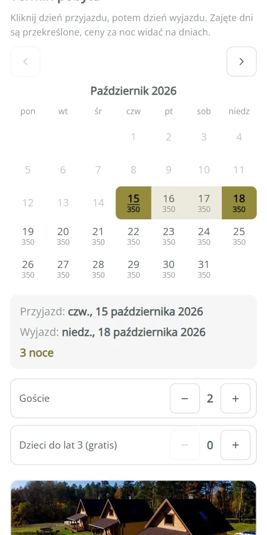 Kalendarz z cenami za noc na telefonie