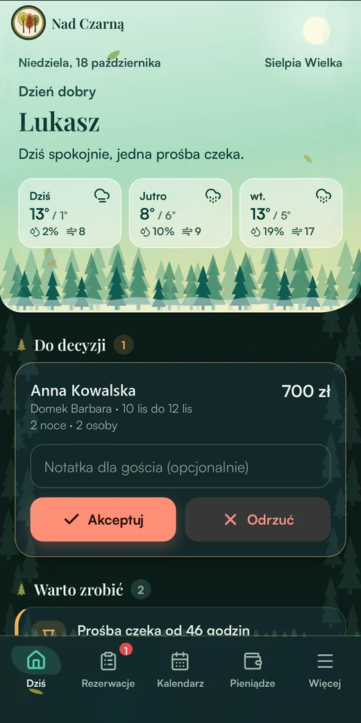 Aplikacja właściciela Nad Czarną na telefonie