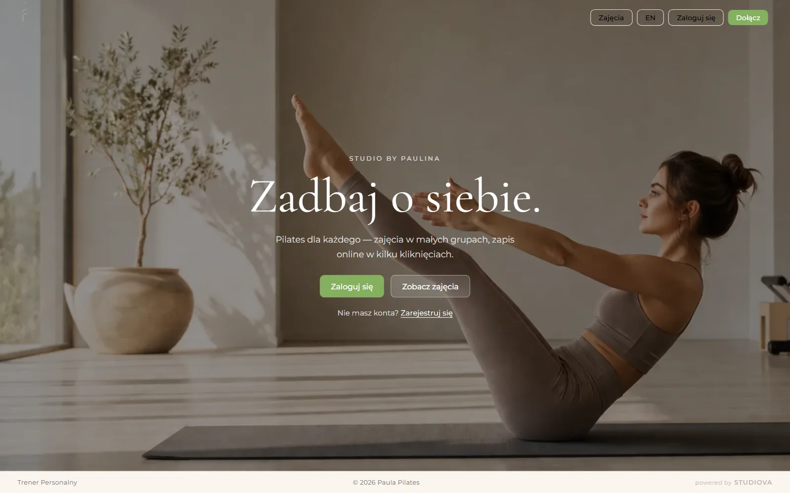 Strona studia Paula Pilates na laptopie