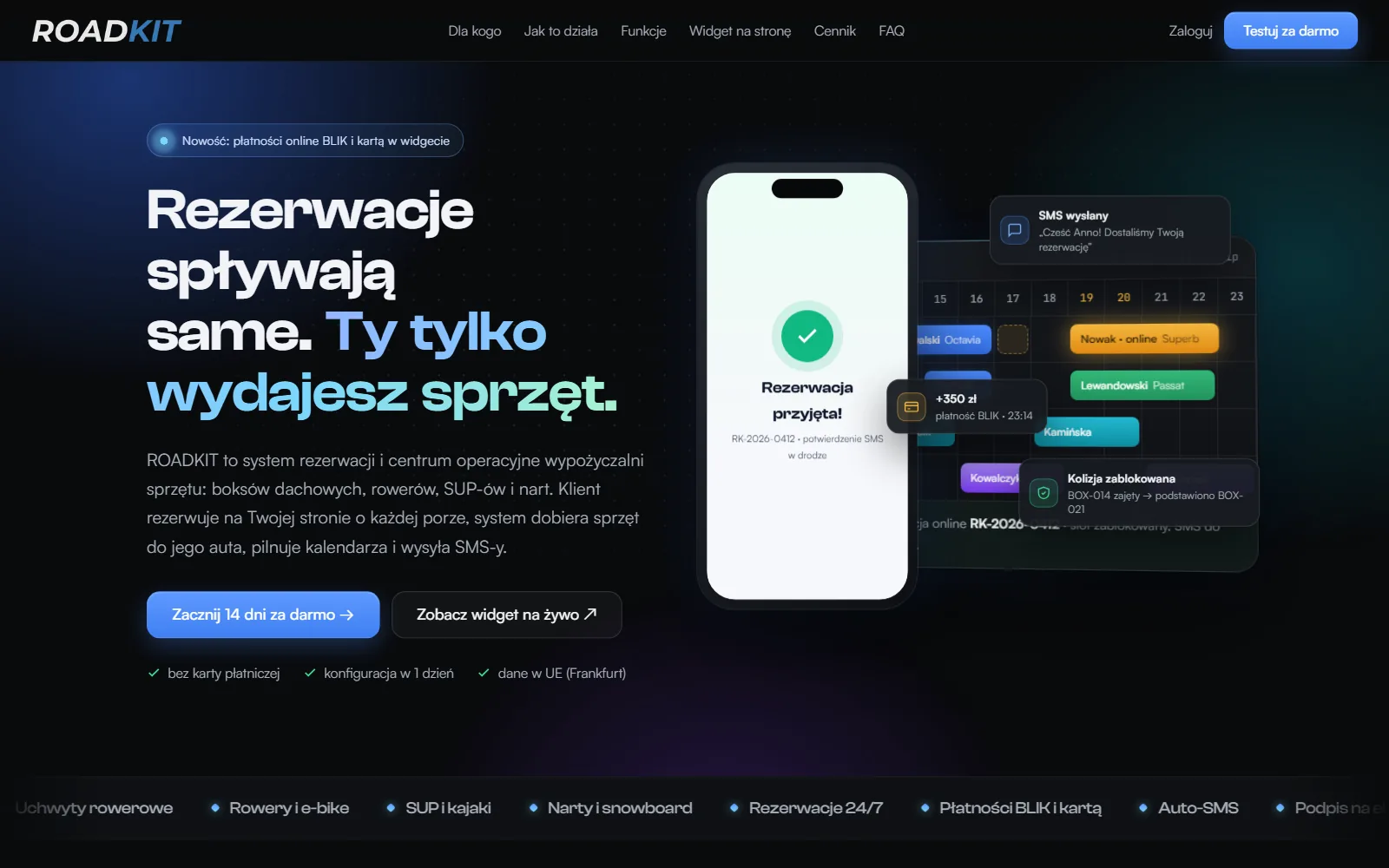 Strona systemu Roadkit dla wypożyczalni