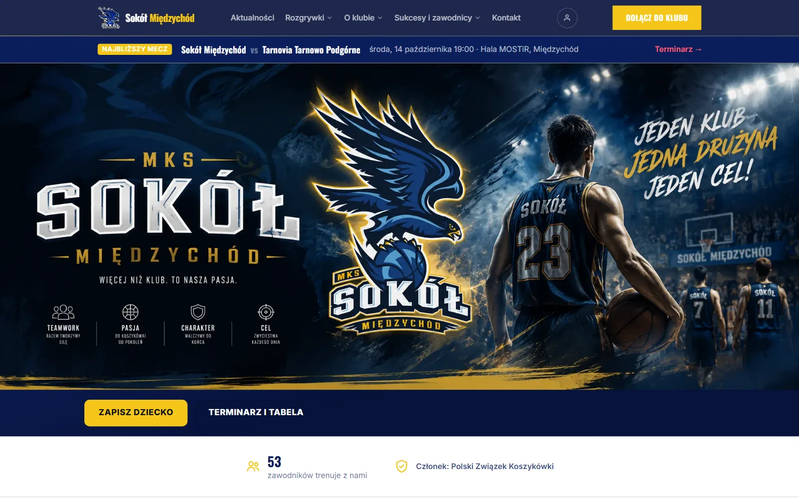 Strona klubu MKS Sokół Międzychód na laptopie