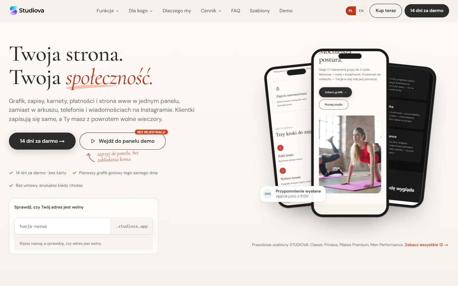 Strona platformy Studiova dla studiów ruchu